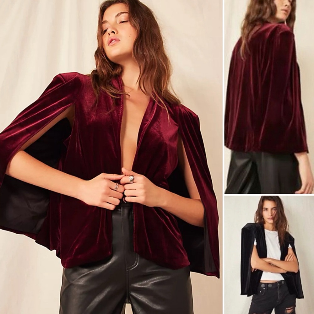 Free People Ever After Velvet Cape in Wine